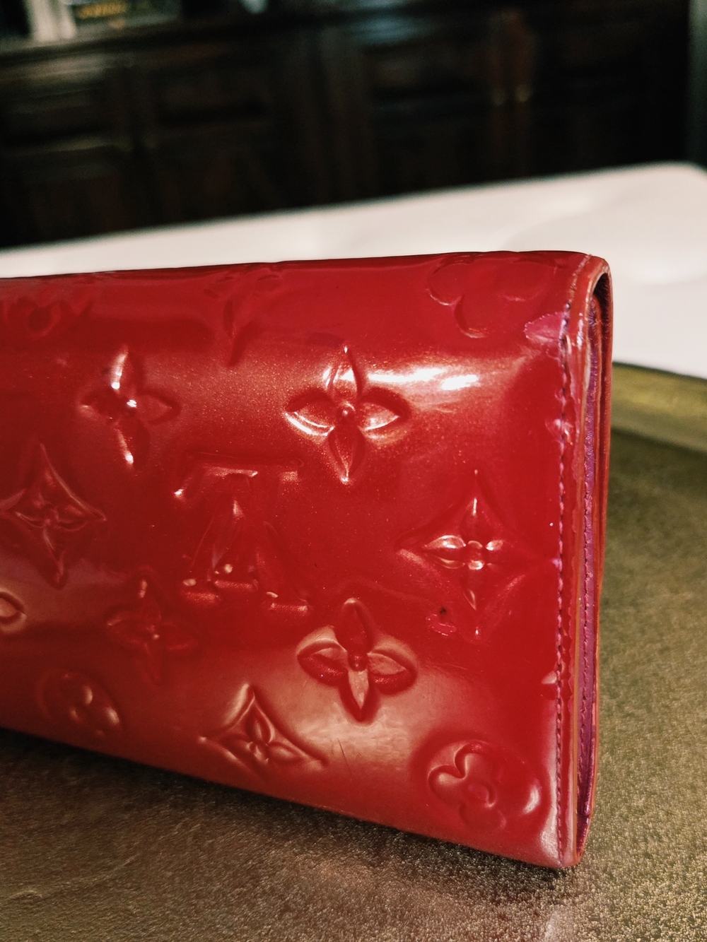Authentic Louis Vuitton Sarah Wallet Pomme D'Amour Red Vernis Patent Leather - Picture 5 of 15